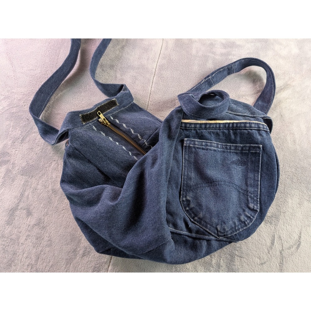 Handmade Repurposed Denim Hobo Bag Blue Jean Shoulder Purse Floral Lined 16x11